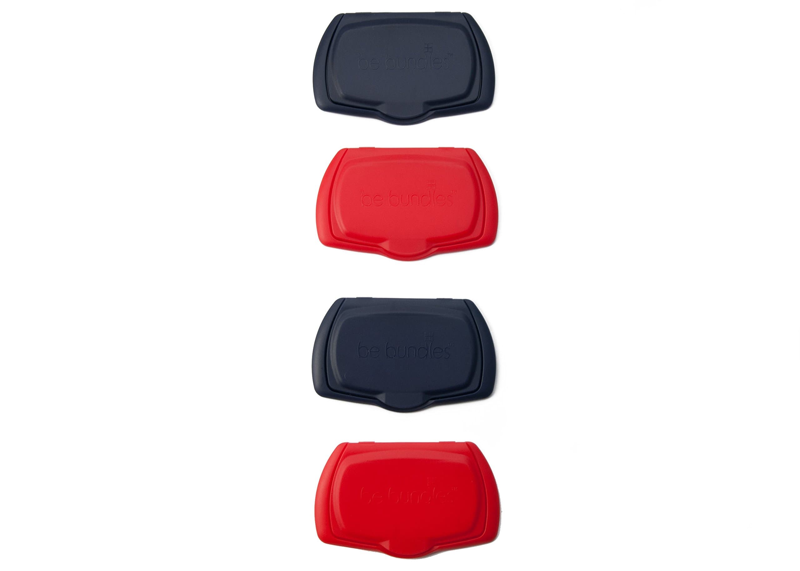 Be Bundles Snap Flip Lid, 4-Pack, Navy (2) / Red (2) - Add or Replace Your Wet Wipes Lid - Works on REFILLABLE wipes pouches and NON-REFILLABLE wipes packages! REUSABLE!