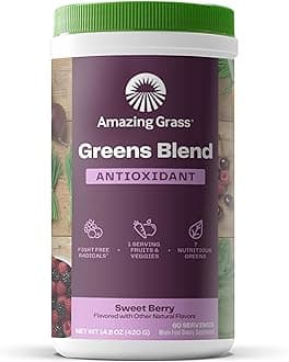 Amazing Grass Greens Superfood Antioxidant: Greens Powder with Organic Spirulina, Beet Root Powder, Elderberry & Probiotics, Sweet Berry, 60 Servings (Packaging May Vary)
