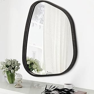 Asymmetrical Mirror for Wall Irregular Oval Wood Frame Modern Unique Wall Mirror Decorative Vanity Bathroom Living Room Bedroom Entryway Hallway Artistic Wavy Mirror Small 14"x10"