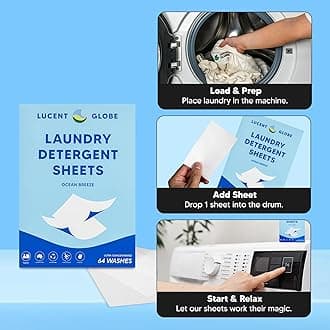 Lucent Globe Laundry Detergent Sheets, 64 Washes, Plant-Based, Biodegradable, Plastic Free Packaging 64 Count (Ocean Breeze)