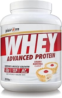 Per4m Whey Protein Powder | High Protein Shake for Muscle Growth & Recovery | Low Sugar Gym Supplement | Sports Nutrition Drink + Amino Acids (2010g, Cherry Bakewell)
