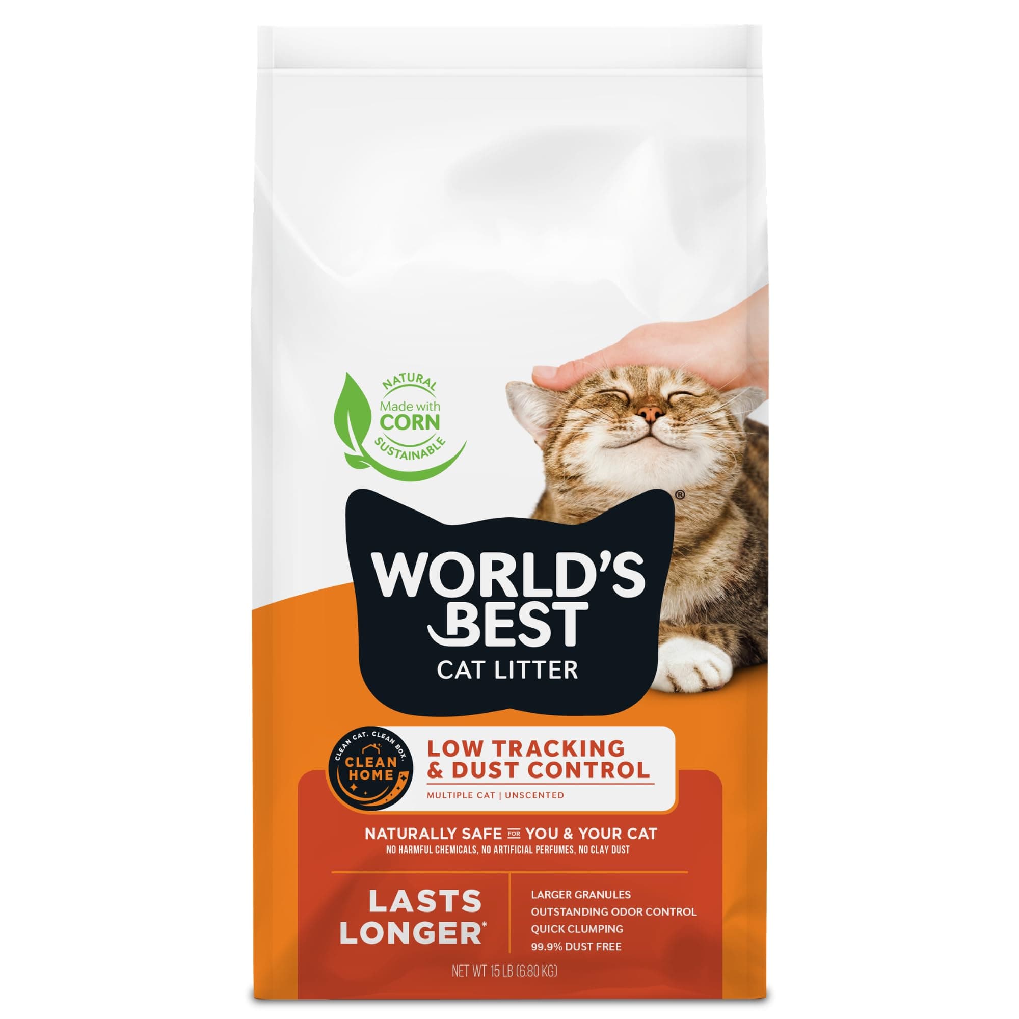 WORLD'S BEST CAT LITTER Low Tracking & Dust Control Multiple Cat Unscented 15 Pounds