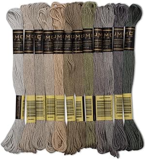 UMC STAG 12 Pieces | Premium Embroidery Thread | 100% Egyptian Cotton Premium Skeins | Cross Stitch Embroidery Floss | Oeko TEX Certified Stranded Cotton (Grey Tones)