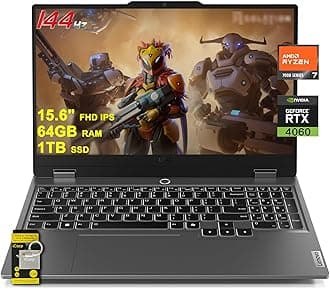 Lenovo LOQ Gaming Laptop 15.6" FHD IPS 144Hz (100% sRGB G-SYNC) AMD Octa-Core Ryzen 7 7435HS (Beats i7-12650H) 64GB RAM 1TB SSD GeForce RTX 4060 Backlit Nahimic Rapid Charge Win11 w/ICP Accessory