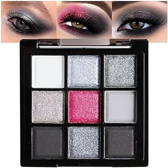 evpct 9 Colors Black Smokey Gray Grey Silver Red Glitter Shimmer Eyeshadow Makeup Palette for Natural Party Makeup, High Pigmented Black Red Matte Metallic Eyeshadow Make up Palette sombras para ojos