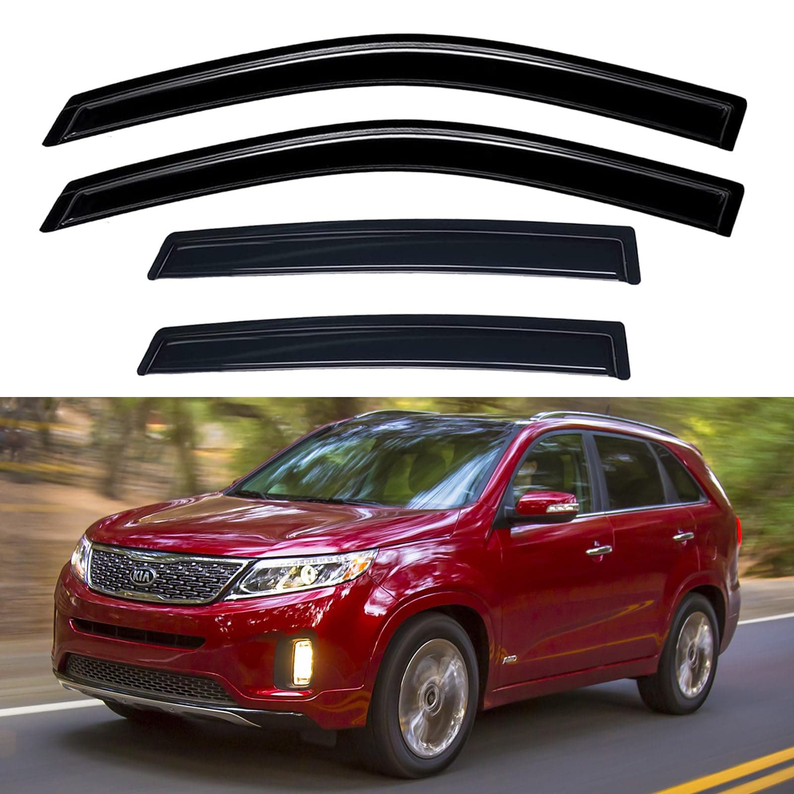 Window Visors Rain Guards for 2011 2012 2013 2014 2015 Kia Sorento, Out-Channel Window Vent Wind Deflectors Visors Shades for 11-15 Kia Sorento