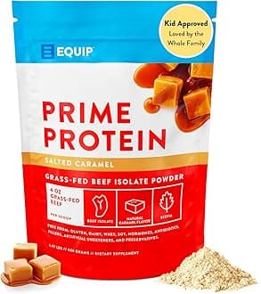 Equip Foods Prime Protein - Grass Fed Beef Protein Powder Isolate - Paleo and Keto Friendly, Gluten Free Carnivore Protein Powder - Salted Caramel, 1.47 Pounds - Helps Build and Repair Tissue
