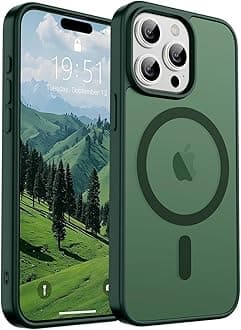 Magnetic for iPhone 15 Pro Max Case (Compatible with MagSafe) (Military Grade Drop Protection) Slim Translucent Matte Shockproof with Anti-Fingerprint Phone Case, Forest Green