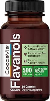 Heart & Brain Supplement, 30 Day, Cocoa Flavanol Extract, Memory & Circulation Booster, Nitric Oxide, Boost Oxygen & Energy, Plant Based, Gluten Free, Vegan, 60 Capsules
