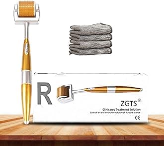 ZGTS Derma Roller 0.5mm Combo with Ultimate Kitchen Cleaning Set – Titanium Dermaroller for Hair Regrowth & Beard Growth with Non-Scratch Microfiber & Stainless Steel Scrub Cloths (Pack of 4)