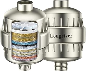 R7 Shower Filter High Put Shower Water Filter for Hard Water 99.99% Remove Chlorine, Shower Water Softener, Improve your skin and hair, Bathroom Fixture Hardware Parts, Brushed Nickel, 2 Pack