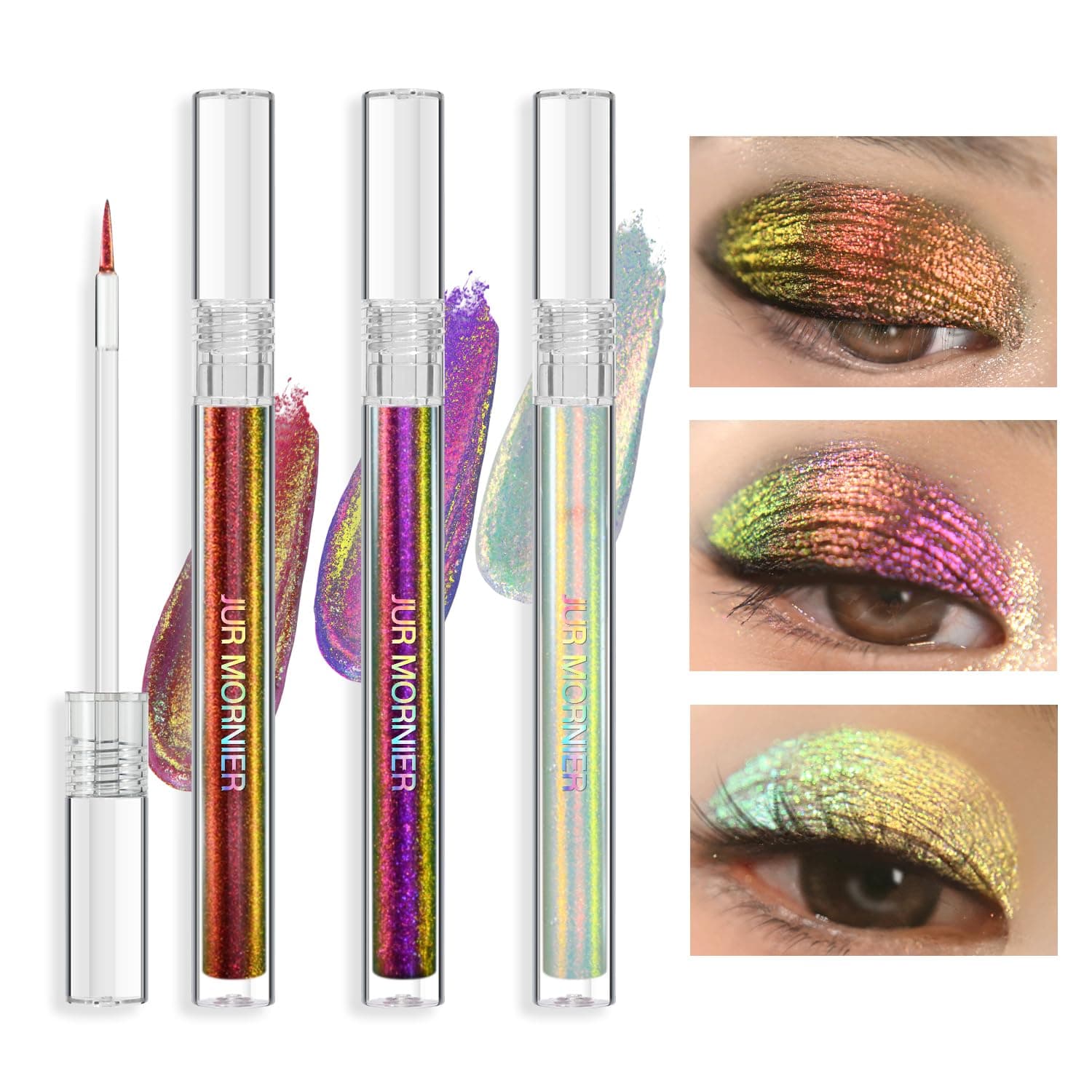Multichrome Liquid Eyeshadow Set,3 Colors Multi-Dimensional Eye Liner Makeup,High Pigment Waterproof Metallic Eye Shadow,Ultre Fine Tip Glitter Eyeshadow (101+102+103)