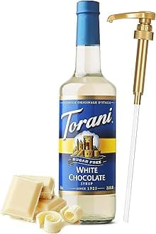 Torani Sugar Free White Chocolate Syrup for Coffee 25.4 Ounces Coffee Syrups and Flavors with Jimoco Pump Syrup Dispenser