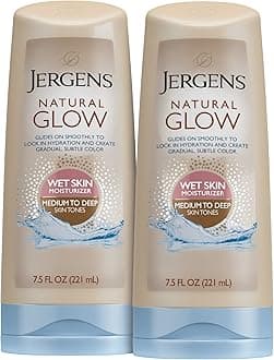 Jergens Natural Glow In-shower Lotion, Self Tanner for Medium to Deep Skin Tone, Wet Skin Lotion, Sunless Tanner Locks in Hydration for Gradual, Flawless Color, 7.5 Ounce (Pack of 2)