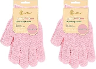 Exfoliating Gloves for Shower, 100% Nylon Thick Soft Medium Heavy Bathing Gloves Dead Skin Remover Body Scrubber Smooth Skin with Hang Loop, 2 Pairs Moderate Pink