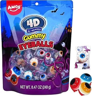 AMOS 4D Gummy Eyeball Candy Individually Wrapped Candies 3D Eyeballs Shaped Perfect Treat for Kids Halloween Parties (40 Count)