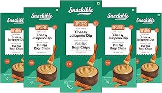 Snackible MU(N) CH BETTER Cheesy Jalepeno Dip With Piri Piri Ragi Chips - 56Gm (Pack Of 3)