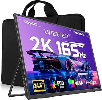 24.5" 2K 165Hz Portable Monitor w/VESA & 180°Adjustable Stand, 2560 * 1440 QHD FreeSync IPS HDR Large Gaming Display, USB-C HDMI Travel Second Monitor for Laptop Switch Phone