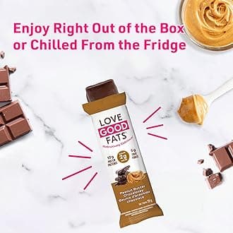 Love Good Fats Keto Bars, Truffle Peanut Butter Chocolate - Plant-Based Protein Snack, Low Carb, Low Sugar, Gluten Free, Non GMO, 12 Pack