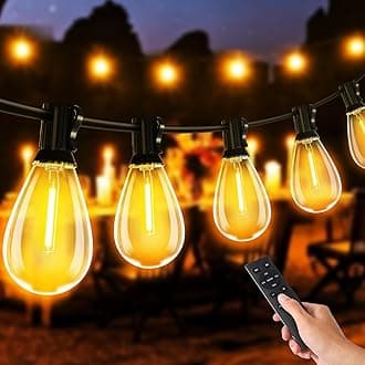 – Garden Lights Mains Powered, 100FT/30M Super Bright Dimmable Outside Lights with 50+2 S11 LED Shatterproof Bulbs/Remote/Timer/3 Modes, Waterproof Outdoor String Light for Patio Backyard Decor