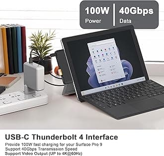 Yeemie Pro Surface 9 Hub Docking Station Multi Port 6-in-2 with Thunerbolt4 USBC 4K Display 40Gbps Data PD Charging | HDMI | USB3.0 | microSD TF SD Card Reader for Microsoft Surface X|8|9 Black