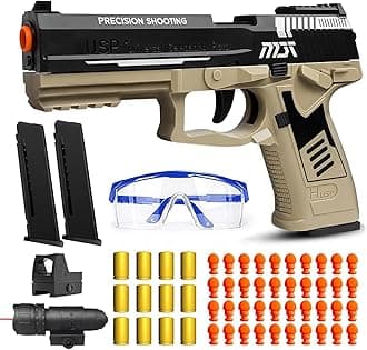 Soft Bullet Toys Gun Pistol, Automatic Continuously Empty Shell Ejecting Toy Gun, 40 Soft Foam Bullets, 2 Magazines, Pistol Education Model Toys (USP Khaki)