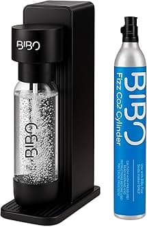 BIBO Sparkling Water Maker | Includes 60L Carbonated Gas Cylinder + 1L BPA-Free Reusable Bottles + Fizzy Soda Water Maker Machine | Quick Screw In CO2 System, Black