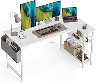 CubiCubi L Shaped Desk, 55 Inch Computer Desk with Reversible Storage Shelves Home Office Corner Desk Study Writing Table, White