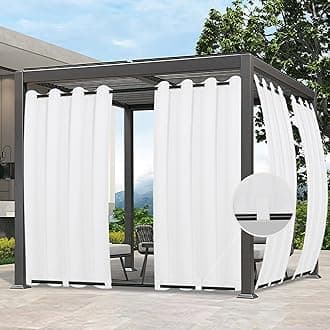 Easy-Going Outdoor Curtains Waterproof Windproof Weatherproof Curtain for Patio, Cabana, Porch, Pergola and Gazebo, Grommet Top and Tab Bottom Drape, 2 Panel, 54x84 inch, White