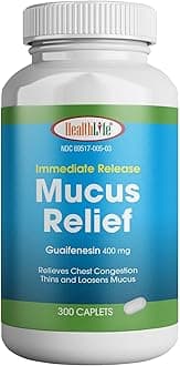 HealthLife® Mucus Relief Guaifenesin Caplets 400 mg, Immediate Release (300 Count) Fast Acting Expectorant, Thin and Loosens Mucus, Relieves Chest Congestion, Cough, Cold and Flu
