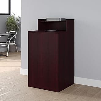 BizChair Commercial Grade Trash Receptacle Enclosure for 32 Gallon Trash Cans with 8" Drop Hole and Upper Tray Shelf in Mahogany