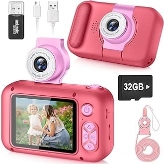 Kids Camera Toy for 3 4 5 6 7 8 9 10 11 12 year old Girls/Boys,Kids Digital Camera for Toddler with 180°Flip Lens&2.4in IPS Screen,Birthday Festival Present Toy for Girls/Boys,32 GB Card,X101