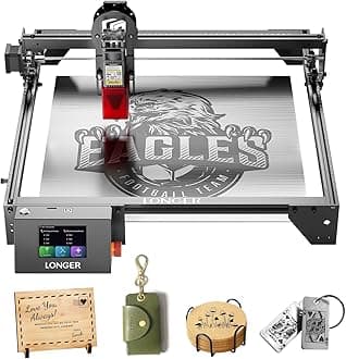 Longer RAY5 High Accuracy Cutting and Engraving, 10000mW Laser Engraver 0.06 * 0.06mm Spot, 3.5" Touch Screen, Multiple Machines Control, DIY Marking for Wood and Metal 15.7"x15.7", laser class 2