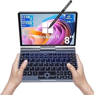 Mini Laptop, Small Laptop Win11 Pro 8 Inch Hd Touch Screen 2-In-1 Pocket Pc 12Gb Lpddr5 Ram, 512Gb/1Tb Ssd Wi-Fi 6,Bt 5.2,Hdmi,2Mp Camera Convertible (P8N100-12Gb+512Gb)