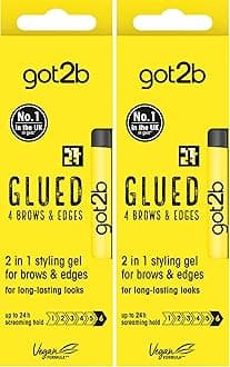 Glued for Brows & Edges 2 in 1 Wand Eyebrow Gel, 72hr Hold, No White Residue or Stickness, Vegan, Silicone Free, Alcohol Free, 16 ml (Pack of 2)