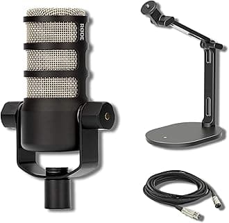 Rode PodMic Dynamic Broadcast Microphone with Rode Desk Stand 2 (DS2), XLR Cable, and StreamEye Polishing Cloth