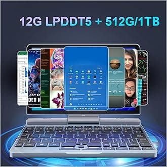 Mini Laptop 8 inch HD Touchscreen Portable 2 in 1 Computer, Win 11 Pro Small Gaming Laptop, N100 12 GB LPDDR5 1 TB M.2 SSD,WiFi 6,BT5.2 2 MP Camera,G-Sensor,HDMI,Type C