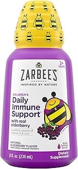 Zarbee'sBlack Elderberry Syrup for Kids, Daily Immune Support with Vitamin C, Zinc & Real Elderberry, Childrens Liquid Supplement, 8 fl oz