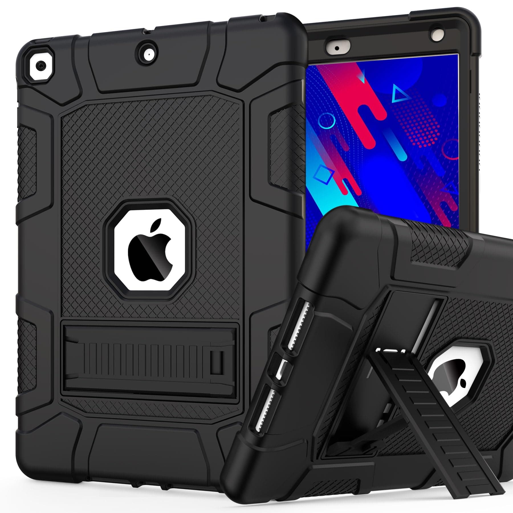 Case for 9th/8th/7th Generation, Hybrid Shockproof Rugged Drop Protective Case with Kickstand for iPad 10.2 Inch (2021/2020/2019 Release), Black