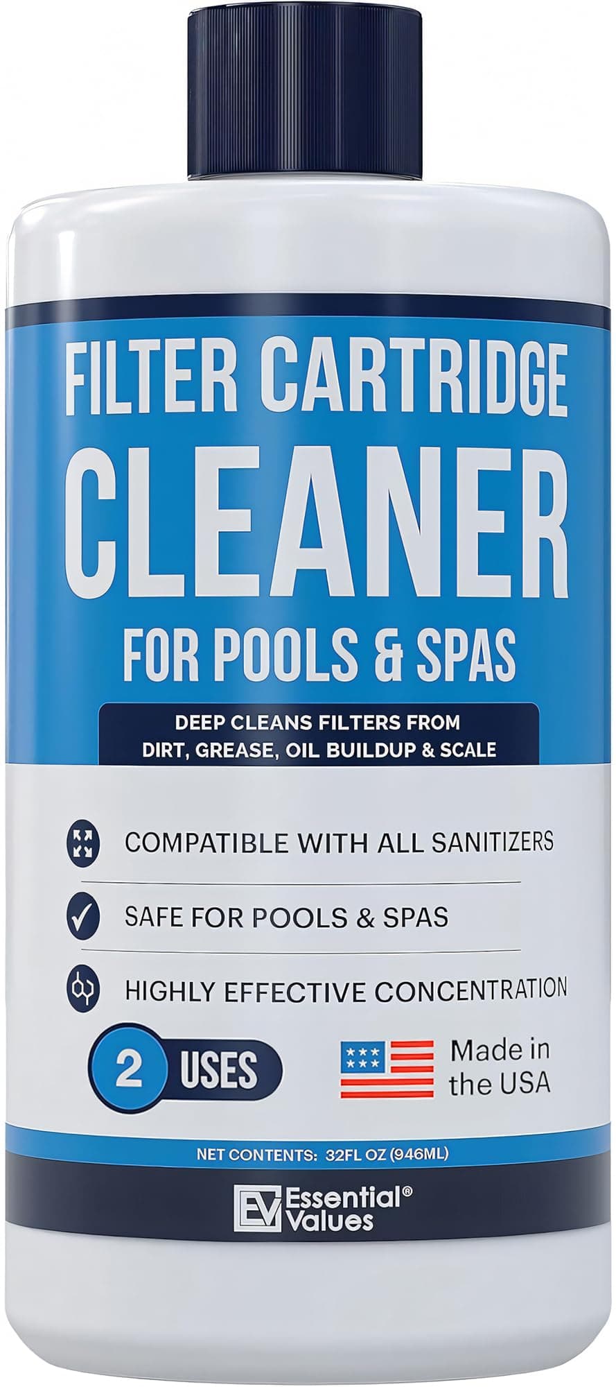 Spa Filter Cleaner (32oz, 2 Uses), Pool Filter Cleaner | Made in USA - Hot Tub Cleaner, Excellent Cleaning Solution for Both Pool Filters & Spa Filters
