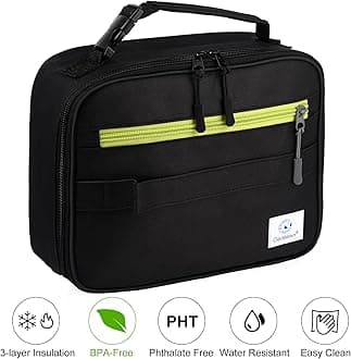 Genteen 2 Packs Insulated Soft Lunch Bag With Double Zipper - Sturdy, Freezable and Reusable for Kids, Men - For School, Work, Outdoor (Black & Blue)