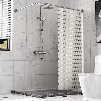 Corner Shower Curtain Rod, Adjustable (24"-37" x 24"-37"), L Shaped Shower Curtain Rod, Genuine 304 Stainless Steel, Unsagging, Drill-Free, 90° Corner Design, Includes 12 Shower Curtain Rings