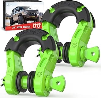 Nilight Heavy Duty Mega D-Ring Shackles(2 Pack) 68,000 lb Break Strength(17,000 lb WLL) w/ 7/8″ Screw Pin & Washers, Forged Steel Off-Road Recovery Shackles for Tow Strap & Winch Gear, Green