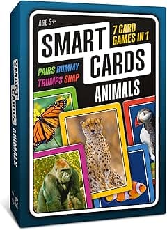 Animals | Card Game | 7 Games in 1 | Snap, Rummy, Pairs and More | Educational Travel Game | Ages 5+, 1-8 Players