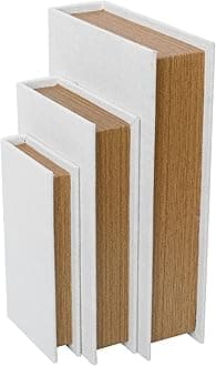 DECOR4SEASONModern Linen and Wood Decorative Faux Book Boxes Set of 3-13",10",8" - White
