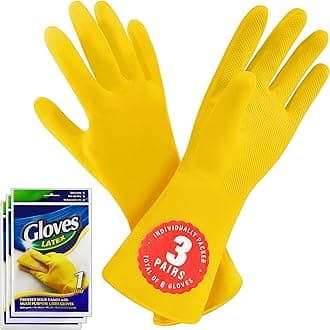 SteadMax 3/6 Pairs Cleaning Gloves, Reusable Natural Rubber Dish Gloves, Non-...