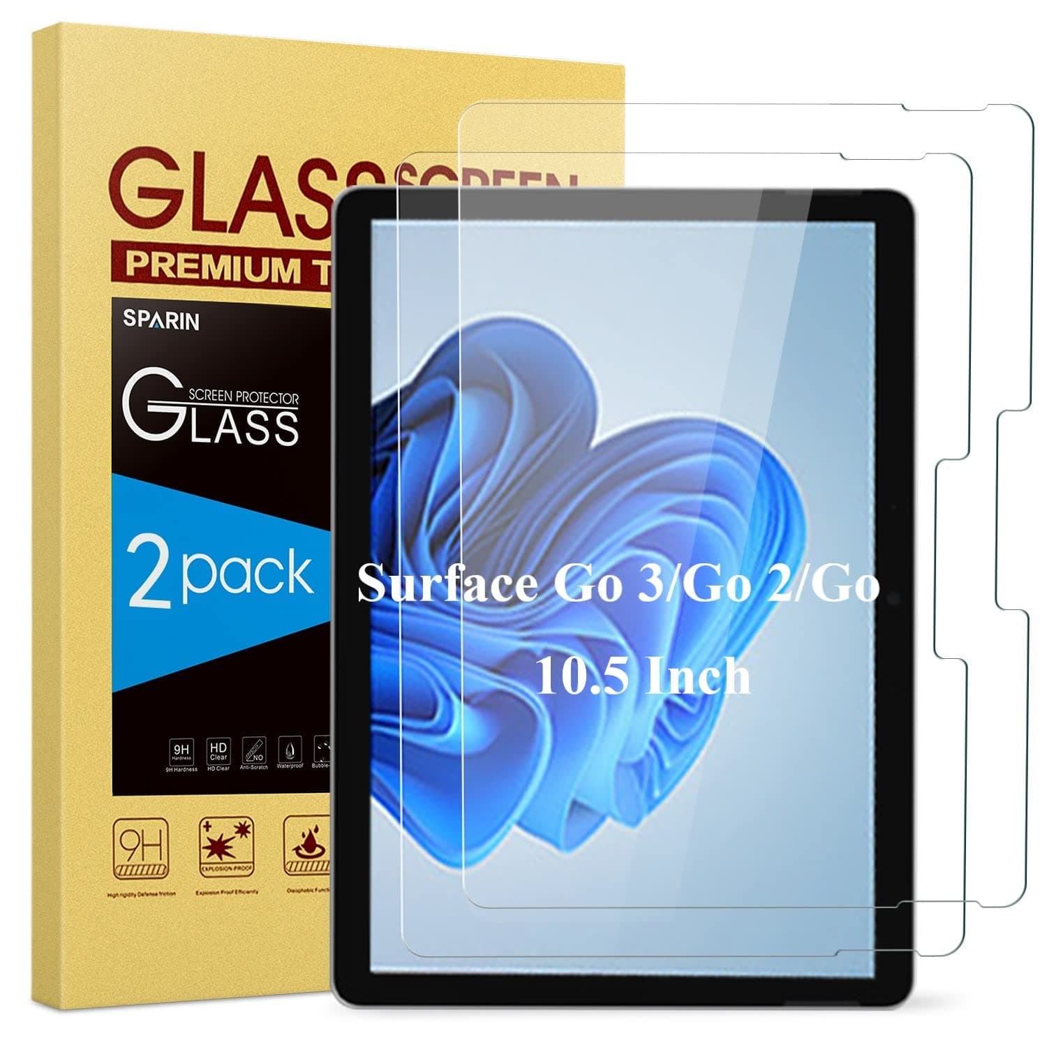 SPARIN 2-Pack Screen Protector Compatible with Microsoft Surface Go 3/Surface Go 4/Surface Go 2/Surface Go, Tempered Glass, High Responsive, Scratch Resistant