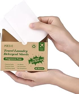 Poesie Clothes Washing Sheets Natural Laundry Sheets For Travel Camping Laundry Sheets Eco Friendly Unscented 1 Mini Box 40 Sheets, 40 count