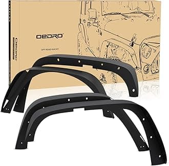 oEdRo Flat Front & Rear Fender Flares Compatible with 2007-2018 Jeep Wrangler JK & JKU Unlimited (2 Door / 4 Door), 4 PCS Off-Road Metal Steel Wheel Flares Liner Set