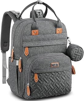 Diaper Bag Backpack - Baby Essentials Travel Tote - Multi Function Water Resistant Diaper Bag, Travel Essentials Baby Bag with Changing Pad, Stroller Straps & Pacifier Case - Dark Gray